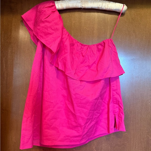 LOFT Tops - LOFT One-Shoulder Ruffle Camisole — Bright Pink